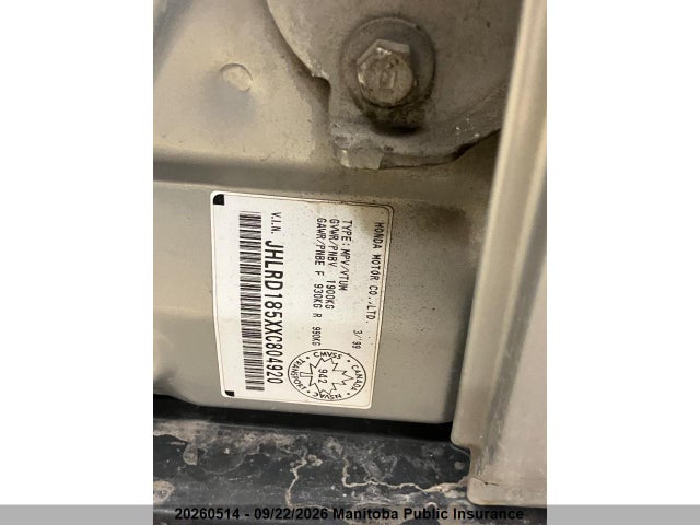 Aukcja sprzedaży 1999 Honda Cr-v, vin: JHLRD185XXC804920, numer aukcji: 20260514