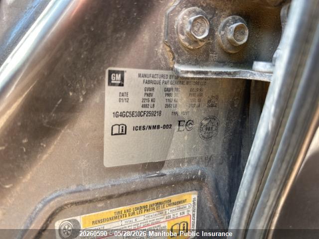 Продаж на аукціоні авто 2012 Buick Lacrosse, vin: 1G4GC5E30CF259218, номер лоту: 20260590