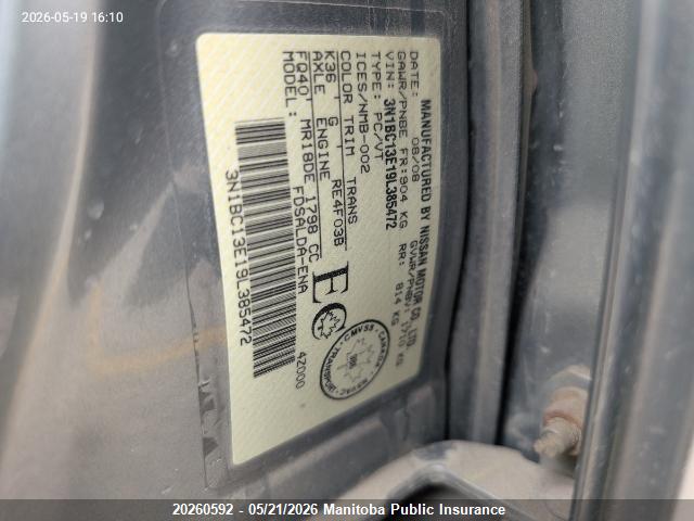 20260592 :رقم المزاد ، 3N1BC13E19L385472 vin ، 2009 Nissan Versa 1.8 S مزاد بيع