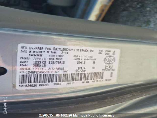 Продажа на аукционе авто 2005 Dodge Caravan Se, vin: 1D4GP25R45B122162, номер лота: 20260595
