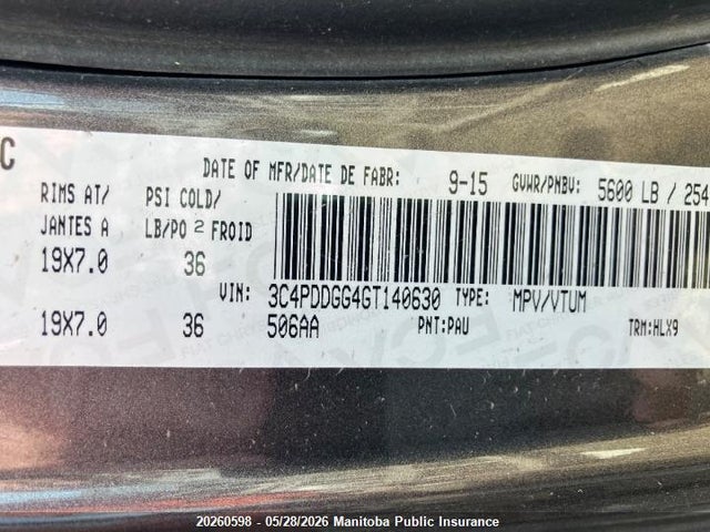 Продаж на аукціоні авто 2016 Dodge Journey Crossroad, vin: 3C4PDDGG4GT140630, номер лоту: 20260598