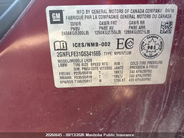 Chevrolet Equinox Lt V6 2016 2GNFLFE31G6341665 Image 9