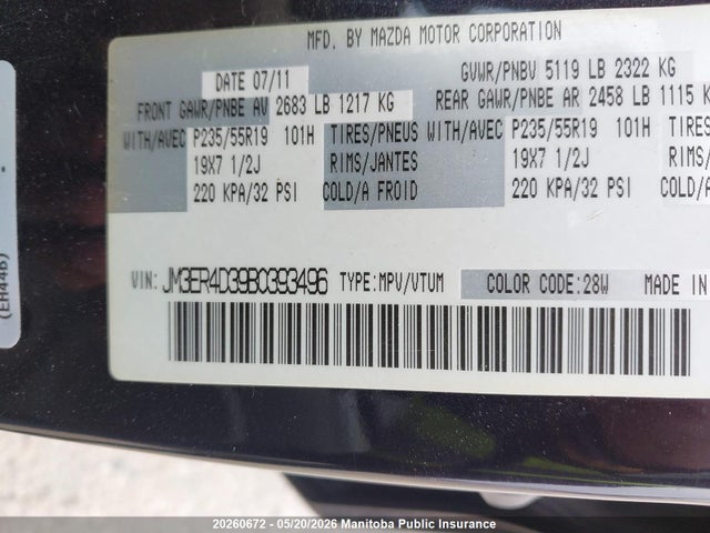 Aukcja sprzedaży 2011 Mazda Cx -7 Gs, vin: JM3ER4D39B0393496, numer aukcji: 20260672
