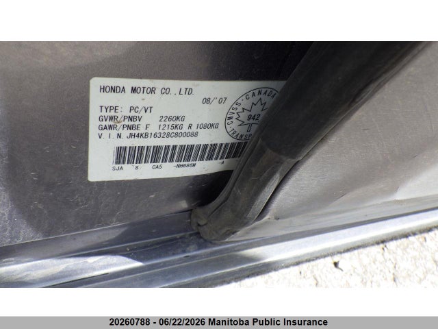 20260788 :رقم المزاد ، JH4KB16328C800088 vin ، 2008 Acura Rl مزاد بيع