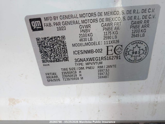 Aukcja sprzedaży 2024 Chevrolet Equinox Rs, vin: 3GNAXWEG1RS162791, numer aukcji: 20260798