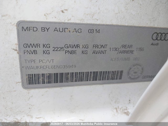 WAUKFCFL6EN035949 Audi A4 2.0t Quattro