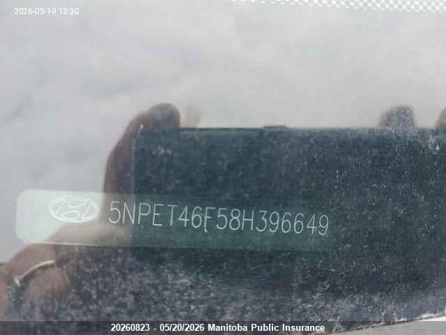 20260823 :رقم المزاد ، 5NPET46F58H396649 vin ، 2008 Hyundai Sonata Gls مزاد بيع