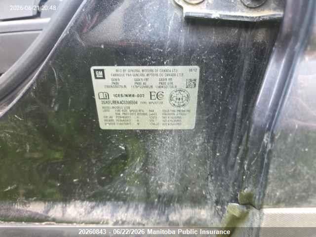 Aukcja sprzedaży 2012 Gmc Terrain Sle, vin: 2GKFLREK4C6396594, numer aukcji: 20260843