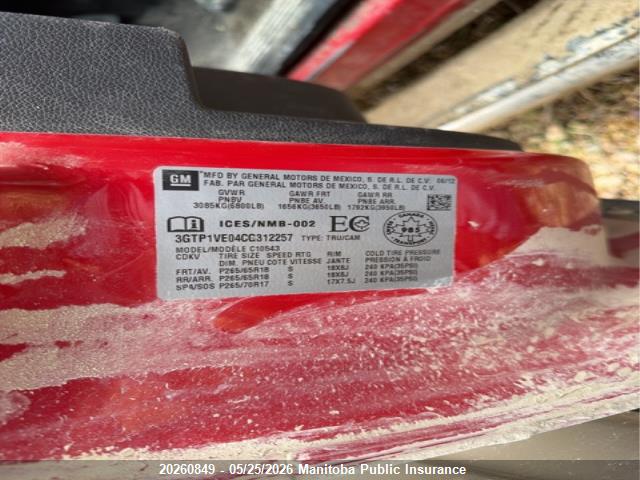 Aukcja sprzedaży 2012 Gmc Sierra 1500 Sle Crew Cab, vin: 3GTP1VE04CG312257, numer aukcji: 20260849