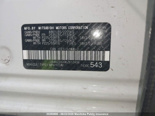 JA4AZ2A39KZ610406 Mitsubishi Outlander Es