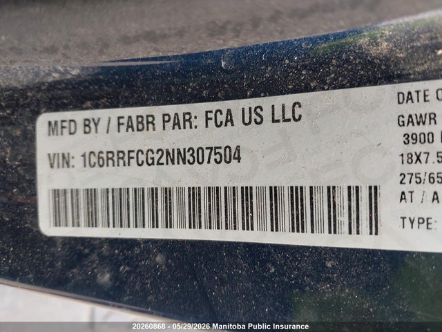 20260868 :رقم المزاد ، 1C6RRFCG2NN307504 vin ، 2022 Dodge Ram 1500 Tradesman Quad Cab مزاد بيع