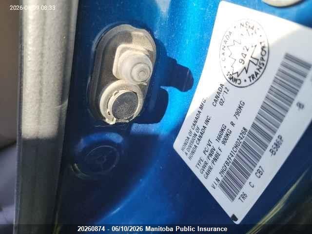 20260874 :رقم المزاد ، 2HGFB2F41CH024268 vin ، 2012 Honda Civic Lx مزاد بيع