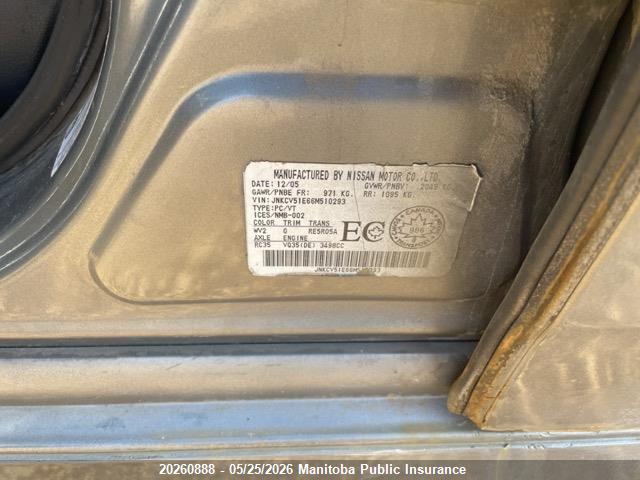 20260888 :رقم المزاد ، JNKCV51E66M510293 vin ، 2006 Infiniti G35 مزاد بيع