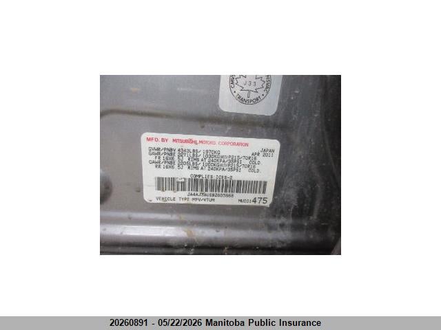 20260891 :رقم المزاد ، JA4AJ3AU6BZ605668 vin ، 2011 Mitsubishi Rvr Se مزاد بيع