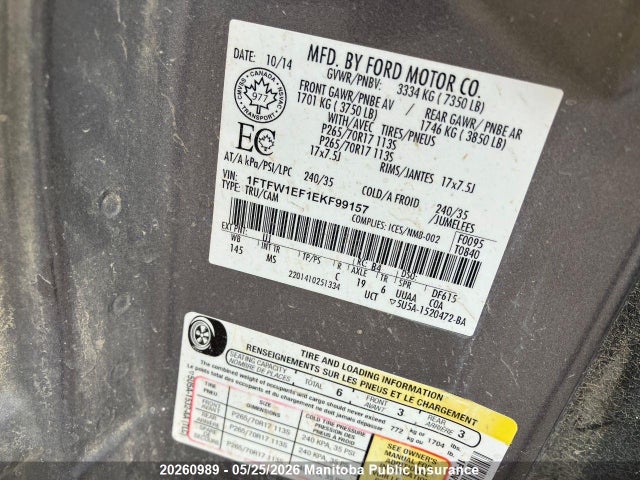 2014 Ford F150 Xlt Supercrew მანქანა იყიდება აუქციონზე, vin: 1FTFW1EF1EKF99157, აუქციონის ნომერი: 20260989