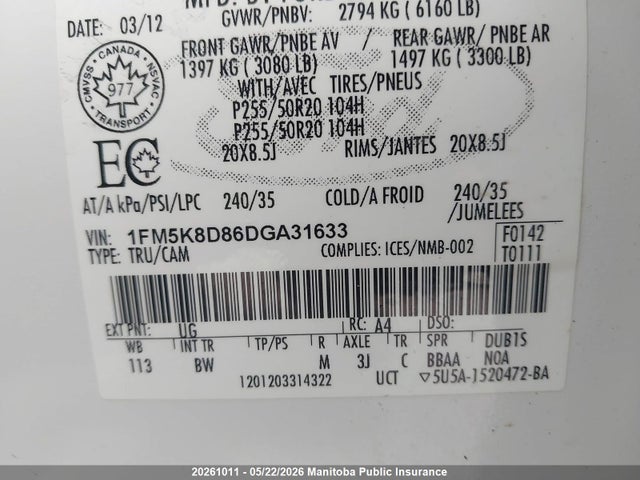Продажа на аукционе авто 2013 Ford Explorer Xlt, vin: 1FM5K8D86DGA31633, номер лота: 20261011