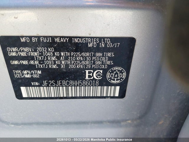 Aukcja sprzedaży 2017 Subaru Forester 2.5i, vin: JF2SJEBC8HH586018, numer aukcji: 20261013
