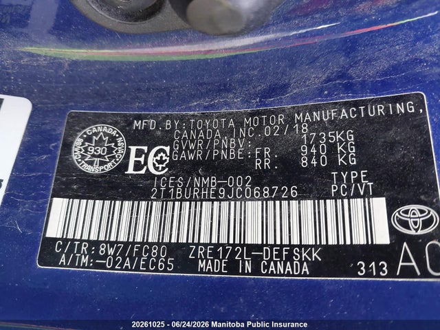 Toyota COROLLA SE 2018 2T1BURHE9JC068726 Image 9