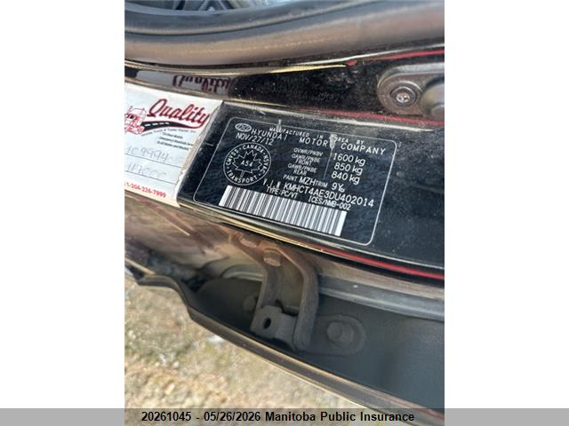 20261045 :رقم المزاد ، KMHCT4AE3DU402014 vin ، 2013 Hyundai Accent Gl مزاد بيع