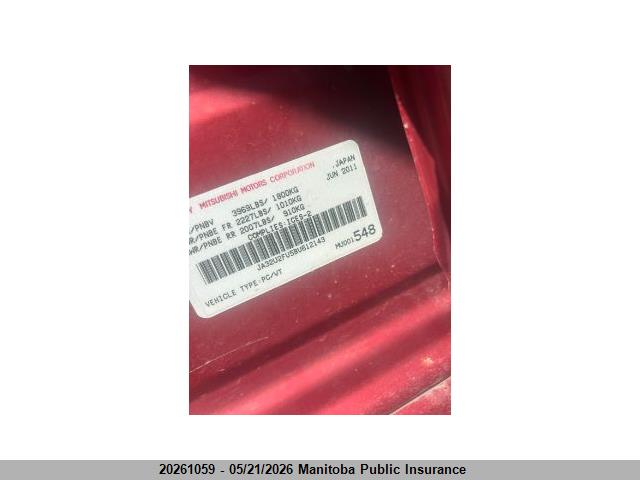 Aukcja sprzedaży 2011 Mitsubishi Lancer Se, vin: JA32U2FU5BU612143, numer aukcji: 20261059