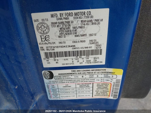 Продаж на аукціоні авто 2013 Ford F150 Xlt Supercrew, vin: 1FTFW1EF0DKE36496, номер лоту: 20261102