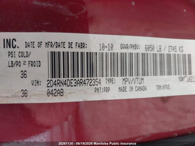 Aukcja sprzedaży 2010 Dodge Grand Caravan Sxt, vin: 2D4RN4DE3AR472354, numer aukcji: 20261130