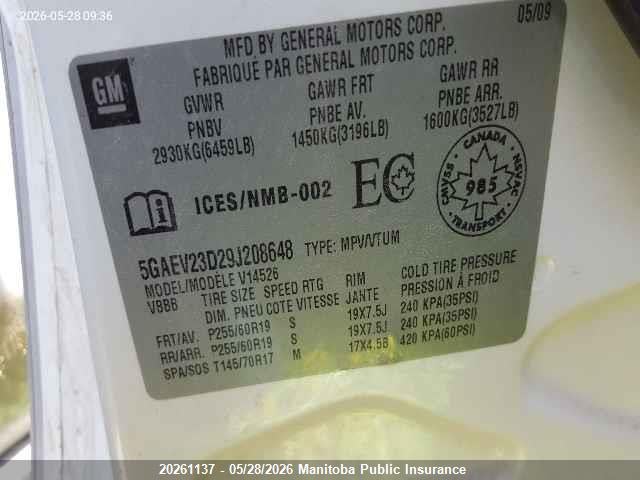 Aukcja sprzedaży 2009 Buick Enclave Cxl, vin: 5GAEV23D29J208648, numer aukcji: 20261137