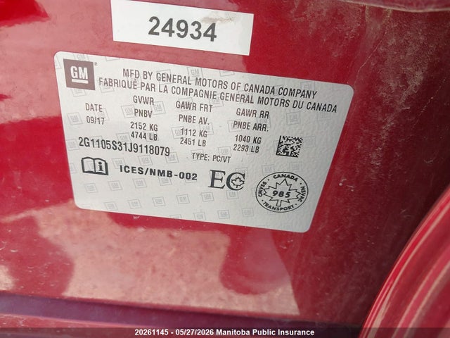 Aukcja sprzedaży 2018 Chevrolet Impala Lt V6, vin: 2G1105S31J9118079, numer aukcji: 20261145