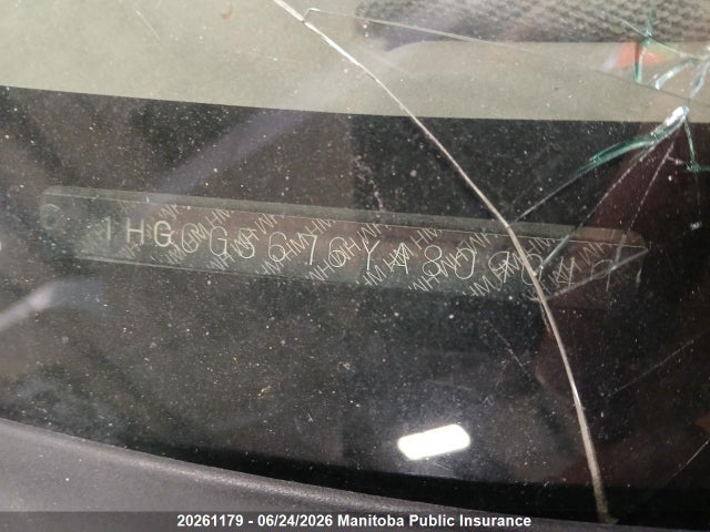 20261179 :رقم المزاد ، 1HGCG5676YA809049 vin ، 2000 Honda Accord Se مزاد بيع