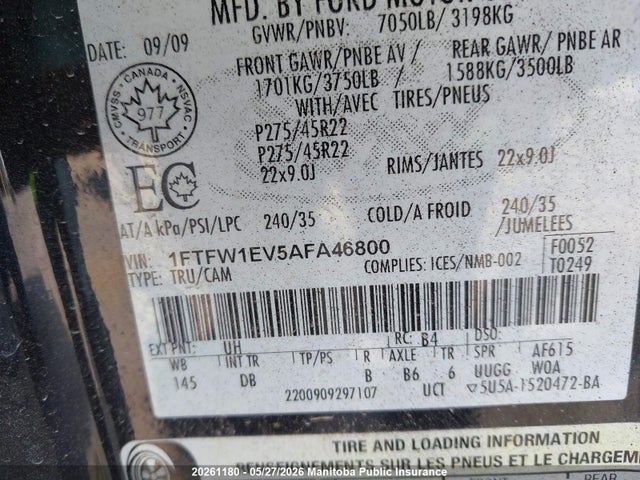 Продаж на аукціоні авто 2010 Ford F150 Lariat Harley Davidson Sc, vin: 1FTFW1EV5AFA46800, номер лоту: 20261180