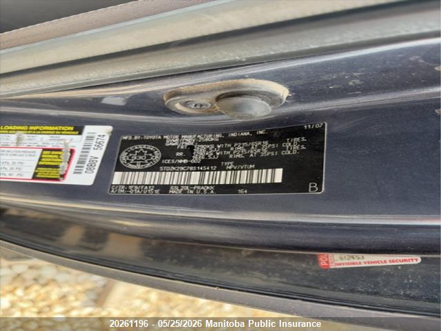 20261196 :رقم المزاد ، 5TDZK29C78S145412 vin ، 2008 Toyota Sienna Ce V6 مزاد بيع