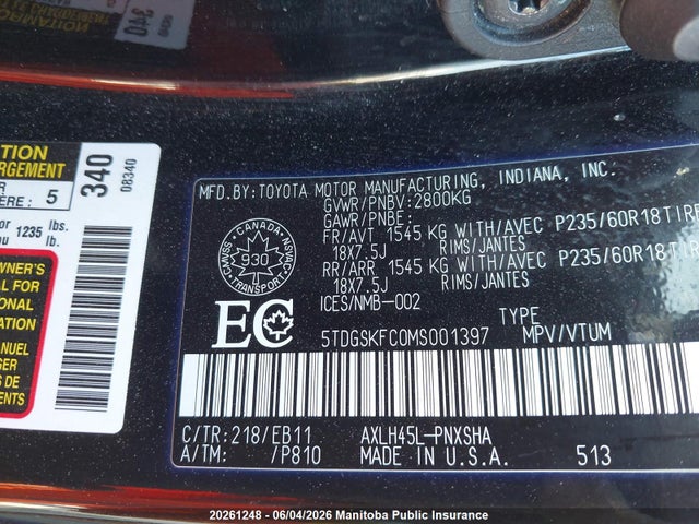 Продаж на аукціоні авто 2021 Toyota Sienna Xse Hybrid, vin: 5TDGSKFC0MS001397, номер лоту: 20261248