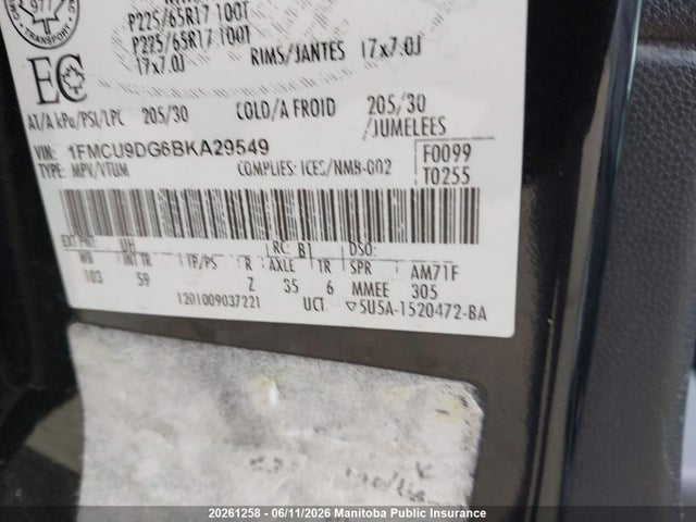 Продаж на аукціоні авто 2011 Ford Escape Limited V6, vin: 1FMCU9DG6BKA29549, номер лоту: 20261258