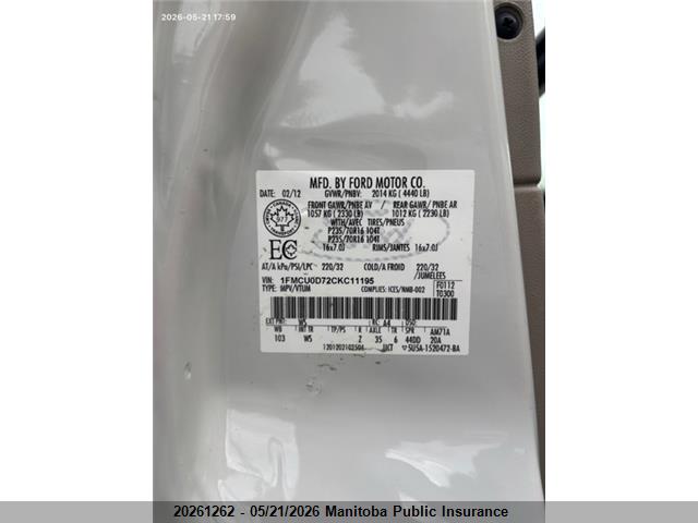 2012 Ford Escape Xlt მანქანა იყიდება აუქციონზე, vin: 1FMCU0D72CKC11195, აუქციონის ნომერი: 20261262