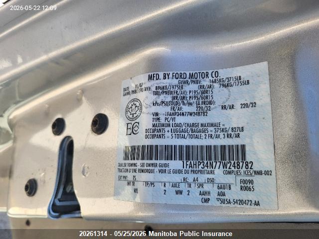 Aukcja sprzedaży 2007 Ford Focus Zx4 Se, vin: 1FAHP34N77W248782, numer aukcji: 20261314