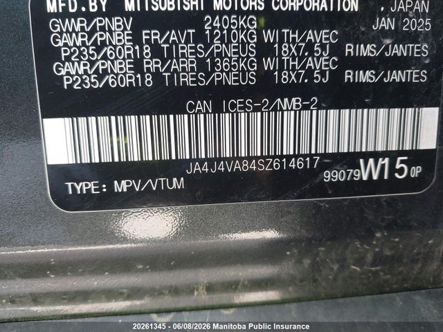 Aukcja sprzedaży 2025 Mitsubishi Outlander Se, vin: JA4J4VA84SZ614617, numer aukcji: 20261345