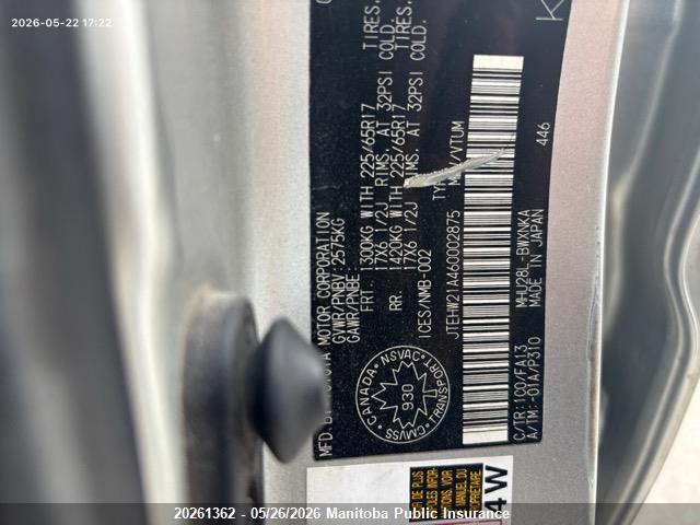 Aukcja sprzedaży 2006 Toyota Highlander Hybrid, vin: JTEHW21A460002875, numer aukcji: 20261362