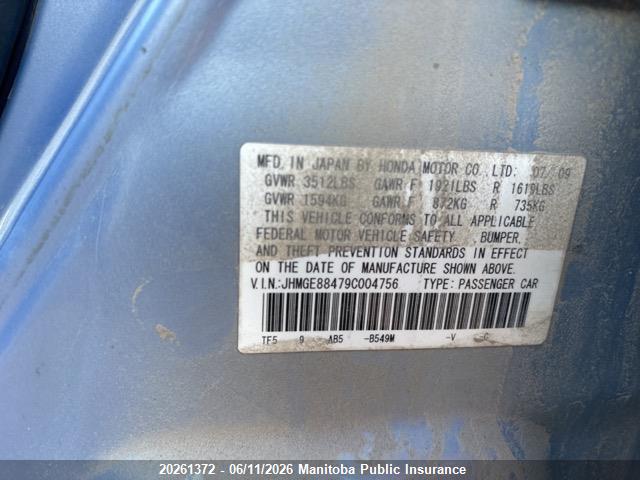 20261372 :رقم المزاد ، JHMGE88479C004756 vin ، 2009 Honda Fit Sport مزاد بيع