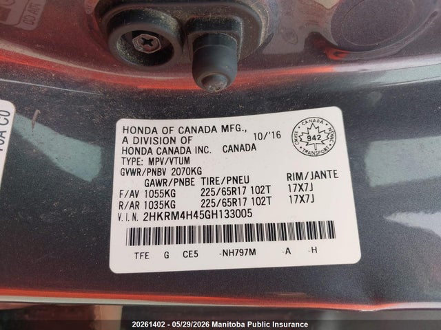 Aukcja sprzedaży 2016 Honda Cr-v Se, vin: 2HKRM4H45GH133005, numer aukcji: 20261402