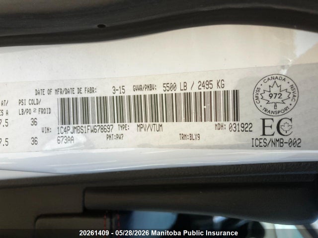 2015 Jeep Cherokee Trailhawk მანქანა იყიდება აუქციონზე, vin: 1C4PJMBS1FW678697, აუქციონის ნომერი: 20261409