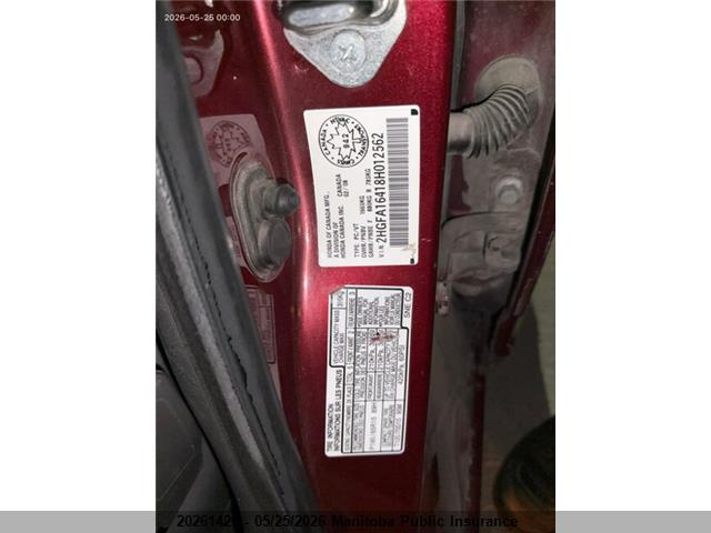 2008 Honda Civic Dx-g მანქანა იყიდება აუქციონზე, vin: 2HGFA16418H012562, აუქციონის ნომერი: 20261426