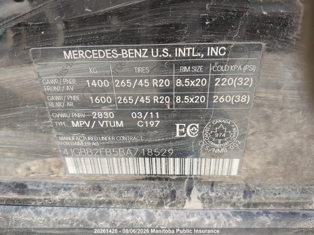 Aukcja sprzedaży 2011 Mercedes Benz Ml350 Bluetec, vin: 4JGBB2FB5BA718529, numer aukcji: 20261428