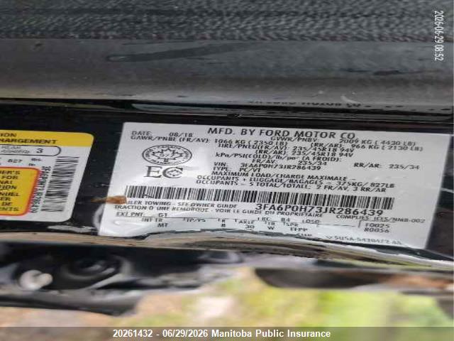 Ford FUSION SE 2018 3FA6P0H73JR286439 Image 9