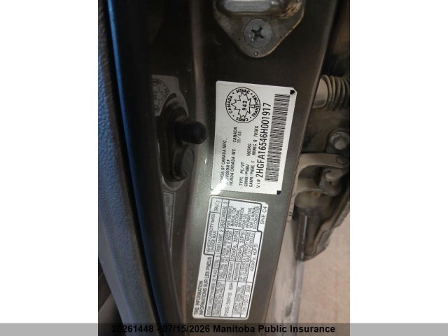 20261448 :رقم المزاد ، 2HGFA16546H001917 vin ، 2006 Honda Civic Lx مزاد بيع