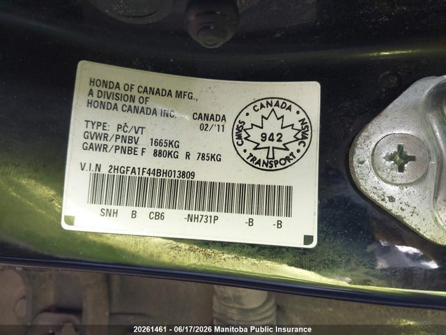 2011 Honda Civic Dx-g მანქანა იყიდება აუქციონზე, vin: 2HGFA1F44BH013809, აუქციონის ნომერი: 20261461