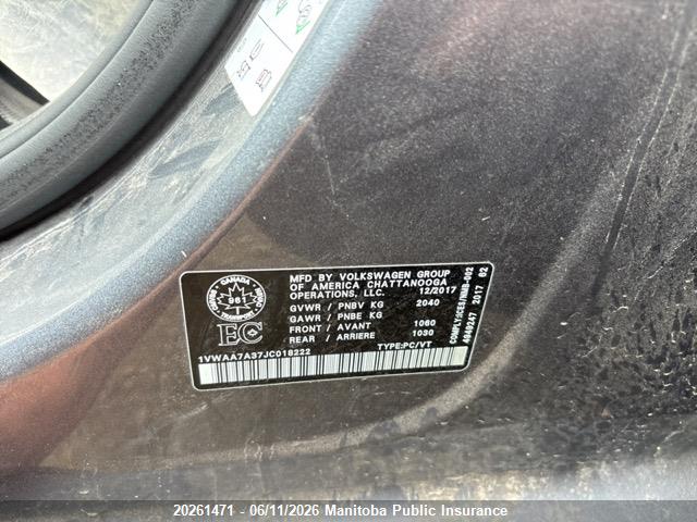 Aukcja sprzedaży 2018 Volkswagen Passat 2.0 Tsi, vin: 1VWAA7A37JC018222, numer aukcji: 20261471