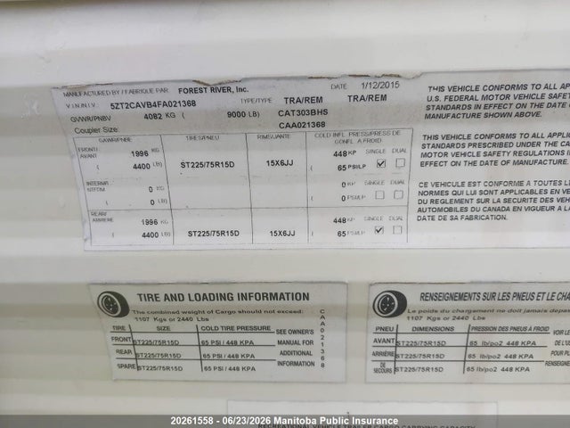 Продажа на аукционе авто 2015 Coachmen Other, vin: 5ZT2CAVB4FA021368, номер лота: 20261558