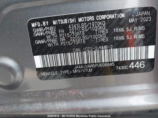 JA4AJVAW5PU606845 Mitsubishi RVR SE