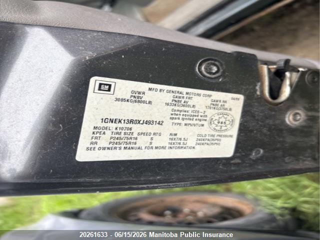 1999 Chevrolet 3500 მანქანა იყიდება აუქციონზე, vin: 1GNEK13R0XJ493142, აუქციონის ნომერი: 20261633