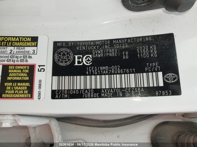 4T1G11AK7RU867611 Toyota CAMRY SE